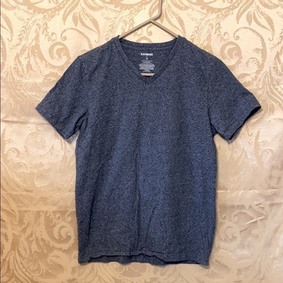Express Mens V-Neck T-Shirt Size M Short Sleeve Casual Tee Heather Blue - Picture 4 of 5